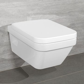 Set vas WC dreptunghiular, suspendat Villeroy & Boch, Arhitectura, direct flush, cu capac soft close, quick release, alb