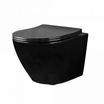 Set vas wc negru suspendat Rea Carlo Mini rimless capac slim softclose
