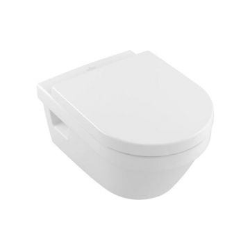 Set vas WC suspendat Arhitectura, Villeroy & Boch, cu capac soft close, direct flush, quick release, alb alpin rotund