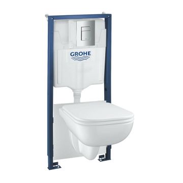 Set vas WC suspendat cu capac Grohe Start Edge rezervor incastrat Solido 5 in 1 cu clapeta crom Even