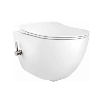 Set vas WC suspendat cu functie de bideu Deante Peonia Zero alb capac inchidere lenta