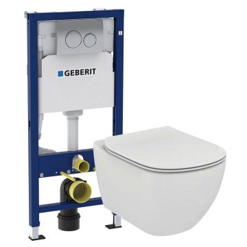 Set vas wc suspendat Ideal Standard Tesi AquaBlade cu capac softlcose clapeta si rezervor Geberit Duofix Delta