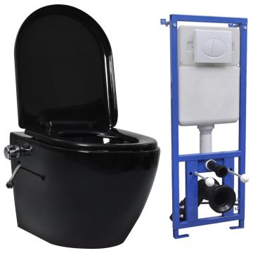 Vas de toaletă suspendat cu rezervor incastrat negru ceramică