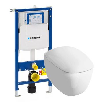 Pachet rezervor wc cu cadru incastrat Geberit Duofix si vas wc suspendat Geberit Citterio Rimfree alb si capac wc Geberit Citterio