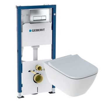 Pachet rezervor wc incastrat Geberit Duofix si vas wc suspendat si capac slim soft close Geberit Smyle Square