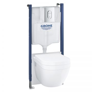 Set complet Grohe Solido 5-in-1 cu vas wc Euro Ceramic capac inchidere lenta rezervor incastrat cu cadru si clapeta Arena Cosmopolitan crom la reducere