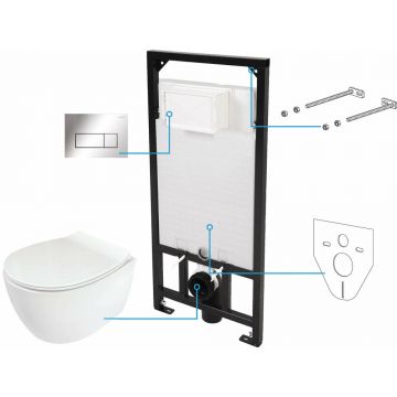 Set rezervor incastrat si vas WC suspendat Deante 6 in 1 alb/crom