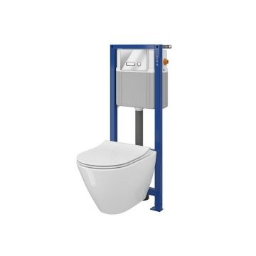 Set rezervor WC cu cadru Cersanit 744 si clapeta Intera si vas WC City cu capac alb