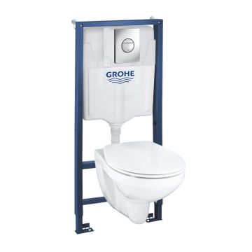 Set rezervor WC Grohe Solido 4 in 1 si clapeta crom Sail plus vas WC Bau Ceramic cu capac softclose