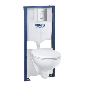 Set rezervor WC Grohe Solido 5 in 1 si clapeta crom Skate Cosmopolitan plus vas WC Bau Ceramic cu capac softclose
