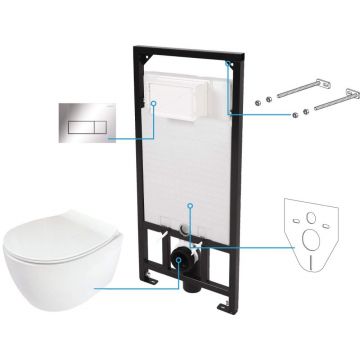 Set vas wc cu capac soft close, rezervor incastrat, clapeta de actionare crom si izolare fonica Deante Silia