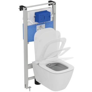 Set vas wc Ideal Standard i.life B Rimless+ cu functie de bideu capac Slim inchidere lenta si rezervor incastrat cu cadru Prosys 120M la reducere