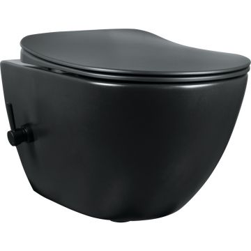 Set vas WC suspendat cu functie de bideu Deante Peonia Zero negru si capac inchidere lenta
