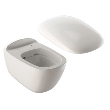 Set vas wc suspendat Geberit Citterio Rimfree 56cm KeraTect si capac cu inchidere lenta alb la reducere