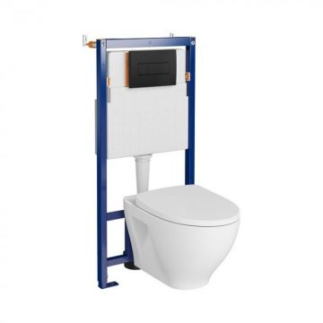 Set vas wc suspendat Moduo CleanOn cu capac soft close, rezervor incastrat si clapeta negru mat