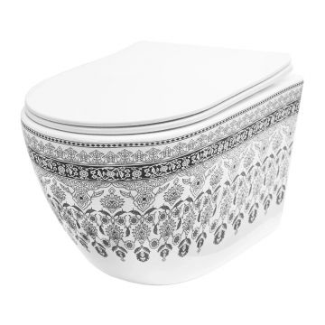 Set vas WC suspendat Rea Arte alb - gri lucios cu capac softclose