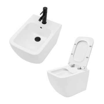 Set vas WC suspendat Rea Hary cu capac softclose si bideu alb
