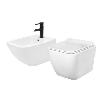 Set vas WC suspendat Rea Martin cu capac softclose si bideu Hary alb