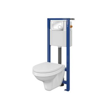 Set WC cu cadru 206 Cersanit Delfi si clapeta crom plus vas WC Delfi cu capac alb