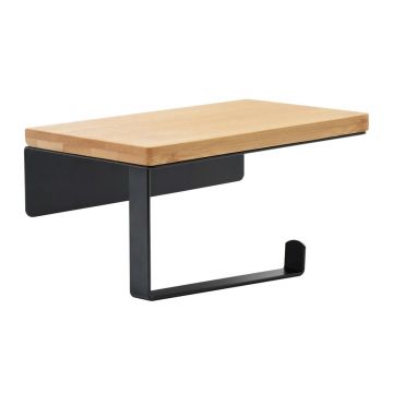 Suport hartie igienica Rea 322747 cu raft finisaj negru - lemn