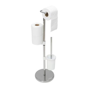 Suport hartie igienica Rea cu spatiu rezerve si perie WC crom lucios