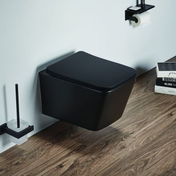 Vas wc suspendat rimless negru mat Rune Jord si capac slim Quick Release softclose