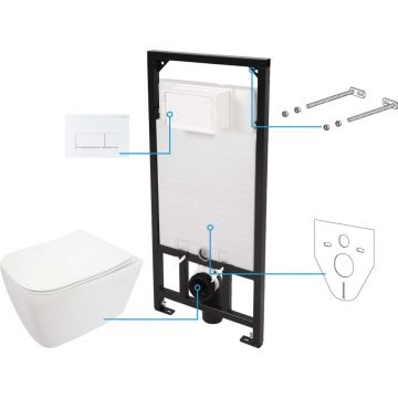 Set vas wc cu capac soft close, rezervor incastrat, clapeta de actionare alba si izolare fonica Deante Hiacynt