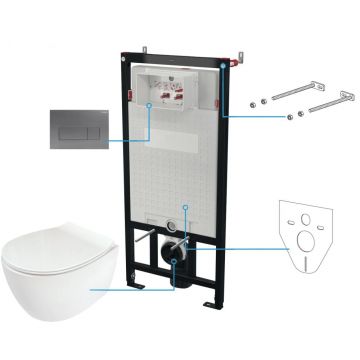 Set vas wc cu capac soft close, rezervor incastrat, clapeta de actionare titan si izolare fonica Deante Silia
