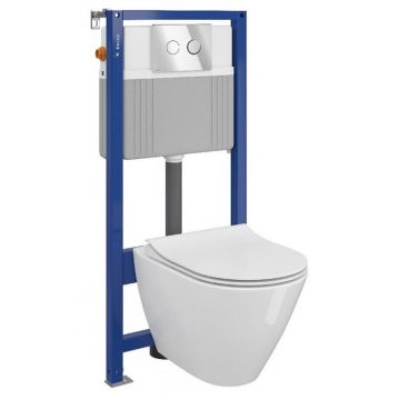 Set vas wc suspendat City cu capac soft close, rezervor incastrat pneumatic Aqua 52 si clapeta crom lucios