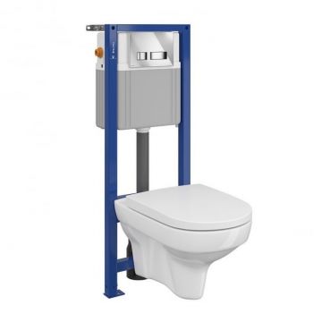 Set vas wc suspendat City cu capac soft close, rezervor incastrat System 21 si clapeta crom lucios