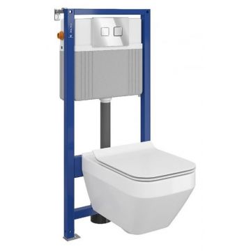 Set vas wc suspendat Crea cu capac soft close, rezervor incastrat pneumatic Aqua 52 si clapeta crom lucios