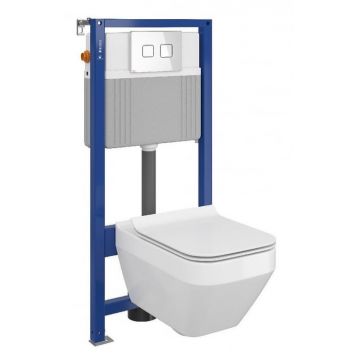 Set vas wc suspendat Crea cu capac soft close, rezervor incastrat pneumatic Aqua 52 si clapeta sticla alba