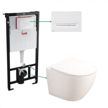 Set vas wc suspendat cu capac Fluminia Alfonzo, rezervor si clapeta alb mat Alcaplast M1876 la reducere