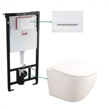 Set vas wc suspendat cu capac Fluminia Alfonzo, rezervor si clapeta alb mat crom lucios Alcaplast M1876-1 la reducere