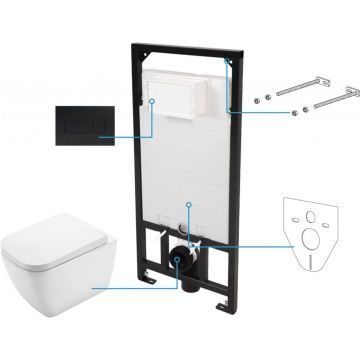 Set vas wc suspendat cu rezervor incastrat si clapeta actionare neagra Deante, Hiacynt