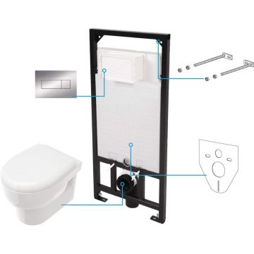 Set vas wc suspendat rimless alb cu rezervor incastrat si clapeta de actionare crom Deante, Avis